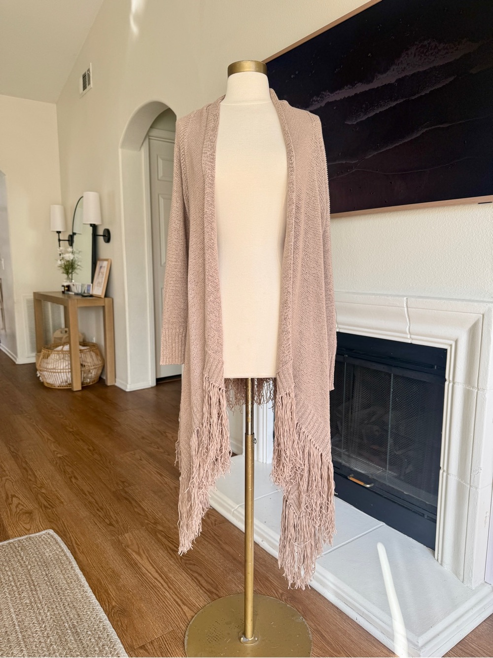 Chico's Open Knit Fringe Duster Cardigan Boho Shabby Chic Sz 2